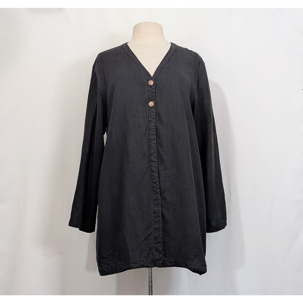 Vintage 90s J.Jill Tunic Top Jacket Black Linen Size Petite Medium PM Flaw